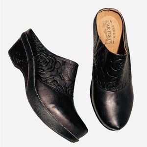 L'Artiste Black Floral Embossed Mules